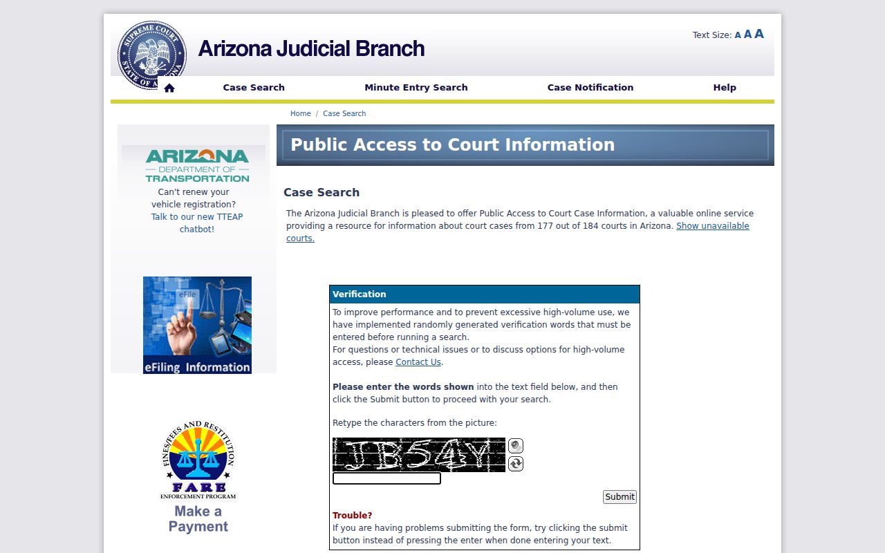Goodyear resident lookup using the Arizona Public Access court case search