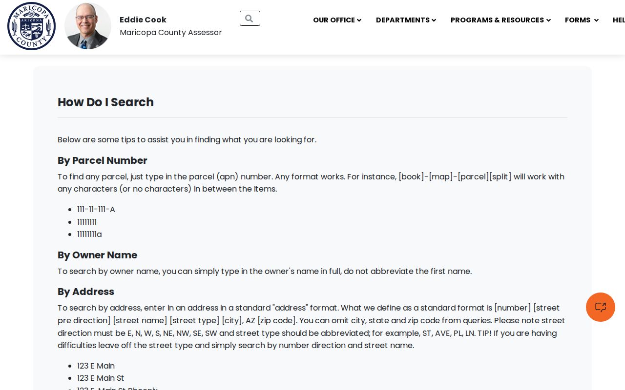 Goodyear street directory assessor address search instructions