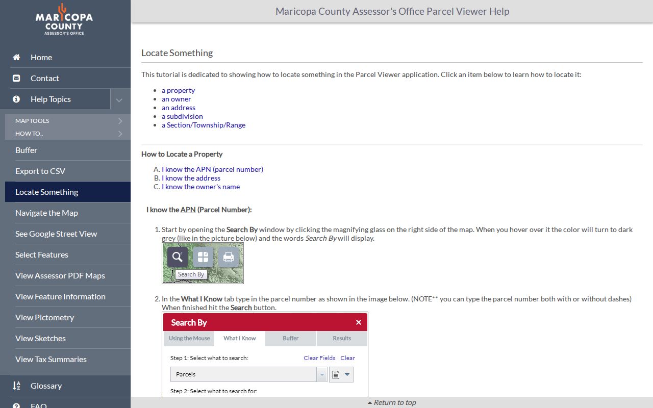 Goodyear street directory Parcel Viewer search help